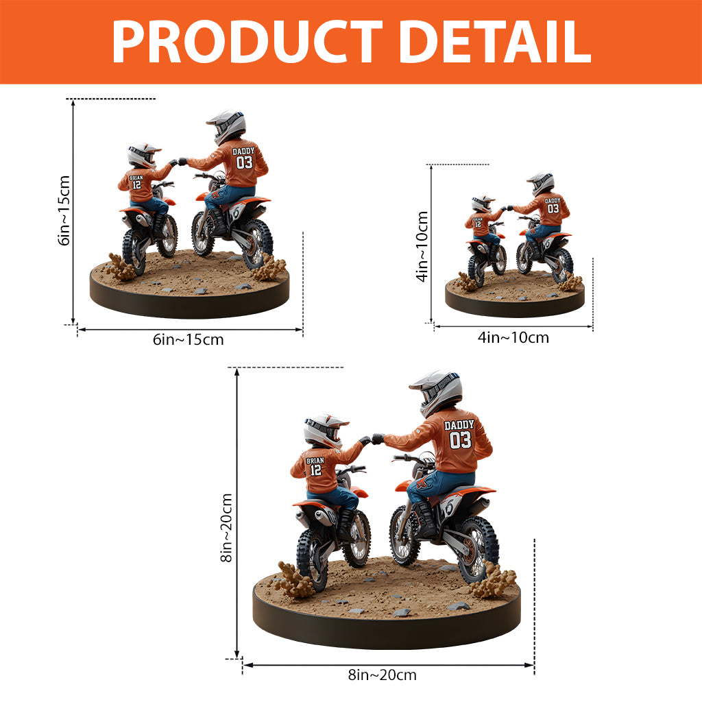 Papa et enfant motards - Plaque acrylique personnalisée en forme de moto tout-terrain