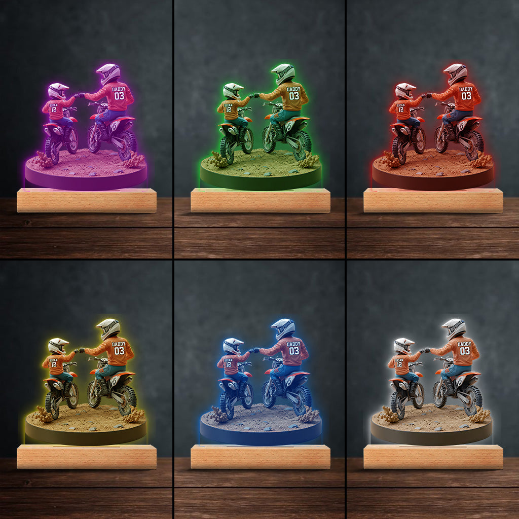 Papa et enfant motards - Plaque acrylique personnalisée en forme de moto tout-terrain