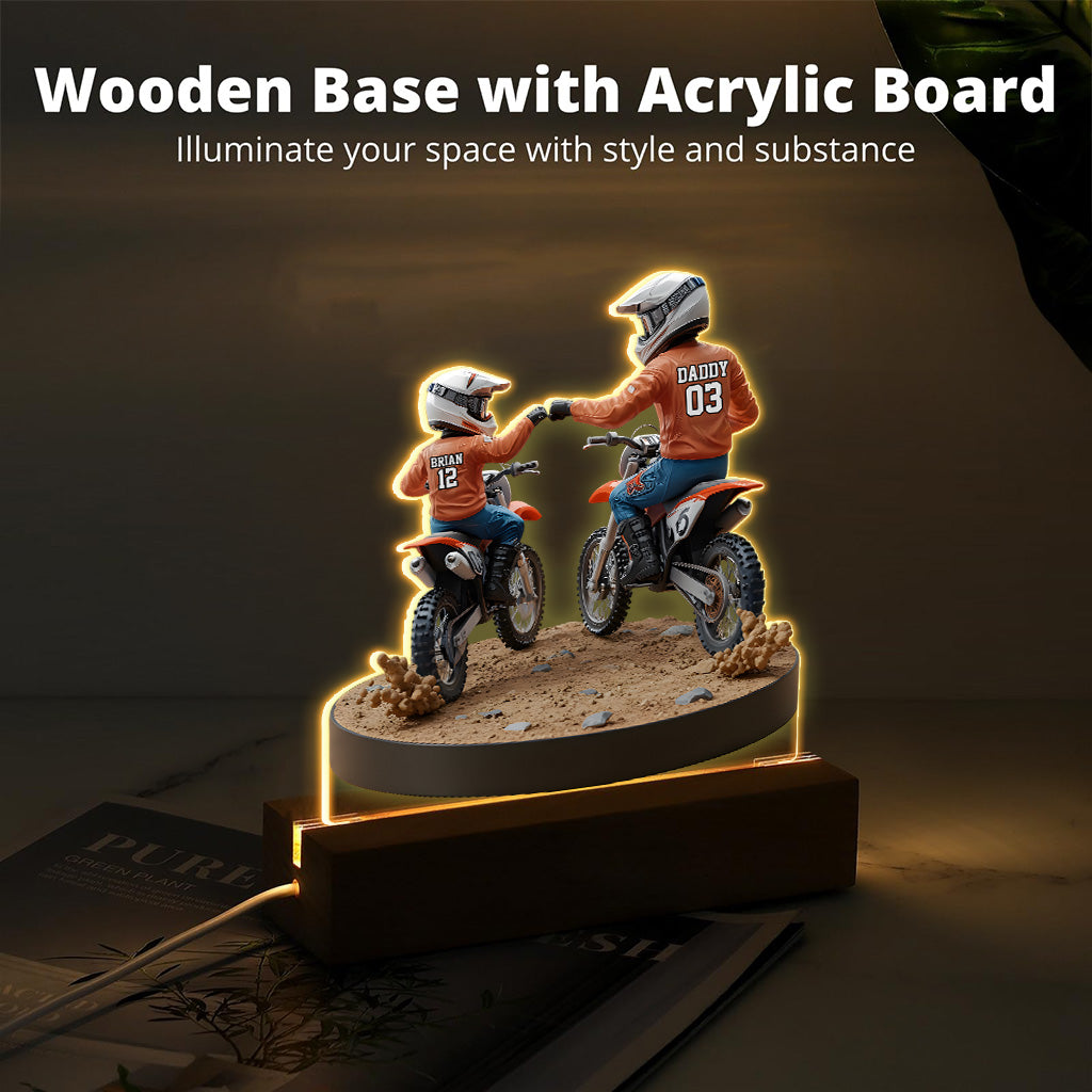 Papa et enfant motards - Plaque acrylique personnalisée en forme de moto tout-terrain