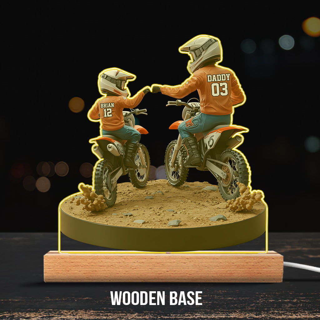 Papa et enfant motards - Plaque acrylique personnalisée en forme de moto tout-terrain