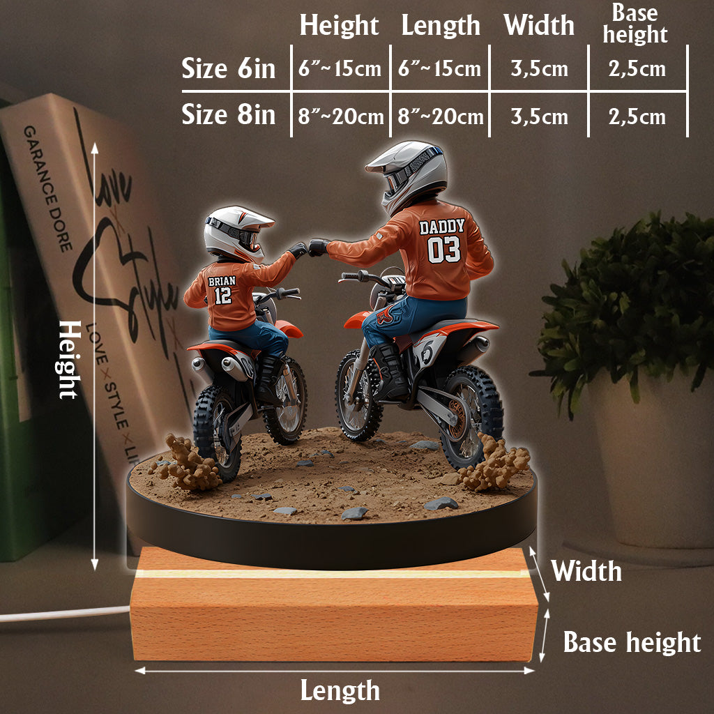 Papa et enfant motards - Plaque acrylique personnalisée en forme de moto tout-terrain