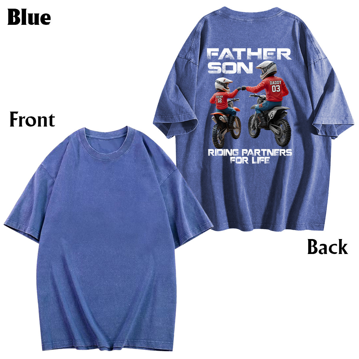 T-shirt personnalisé « Papa et enfant motards » pour le lavage de motos tout-terrain