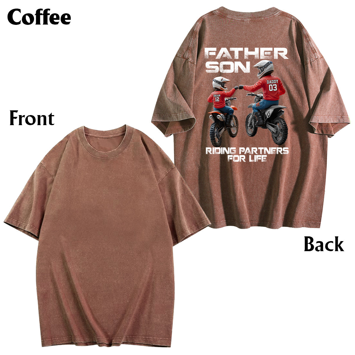 T-shirt personnalisé « Papa et enfant motards » pour le lavage de motos tout-terrain