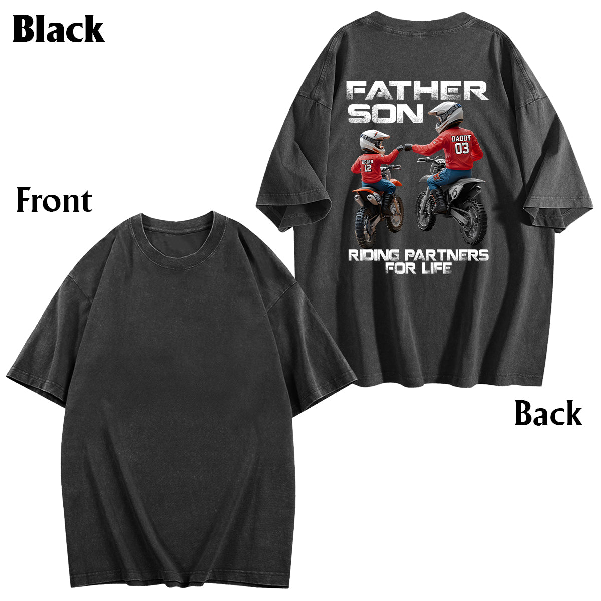 T-shirt personnalisé « Papa et enfant motards » pour le lavage de motos tout-terrain