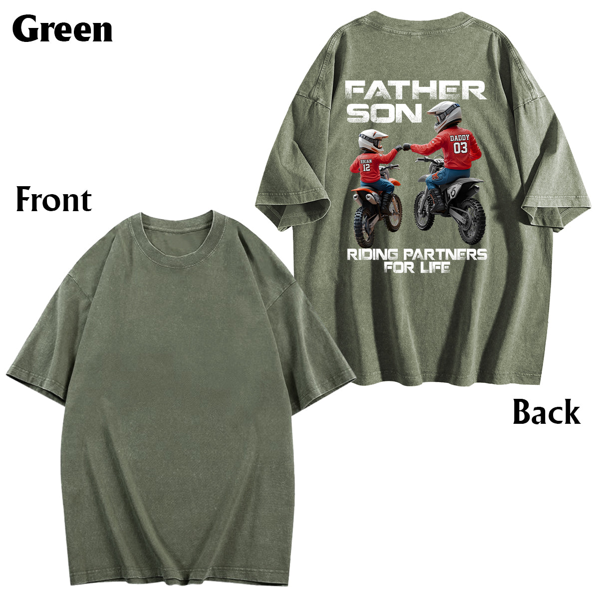 T-shirt personnalisé « Papa et enfant motards » pour le lavage de motos tout-terrain