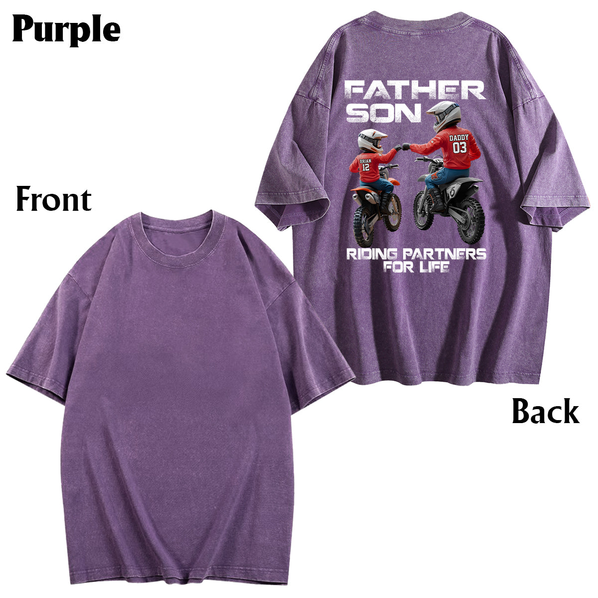 T-shirt personnalisé « Papa et enfant motards » pour le lavage de motos tout-terrain