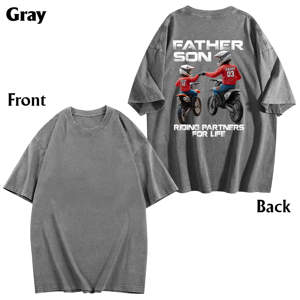 T-shirt personnalisé « Papa et enfant motards » pour le lavage de motos tout-terrain