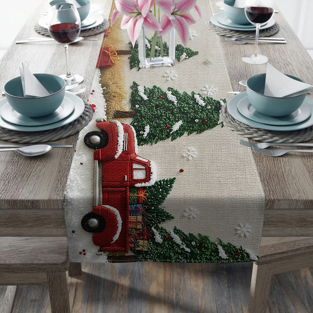 Tous les cœurs rentrent à la maison pour Noël - Chemin de table familial personnalisé