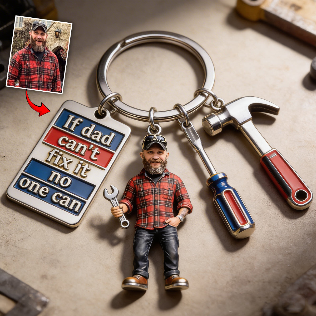 Custom Any Photo - Personalized Father Keychain With Charms