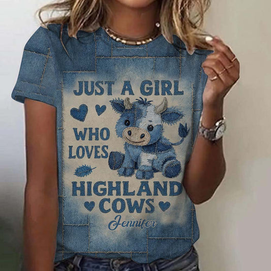 Une fille qui aime les vaches des Highlands - T-shirt personnalisé avec motif vache des Highlands