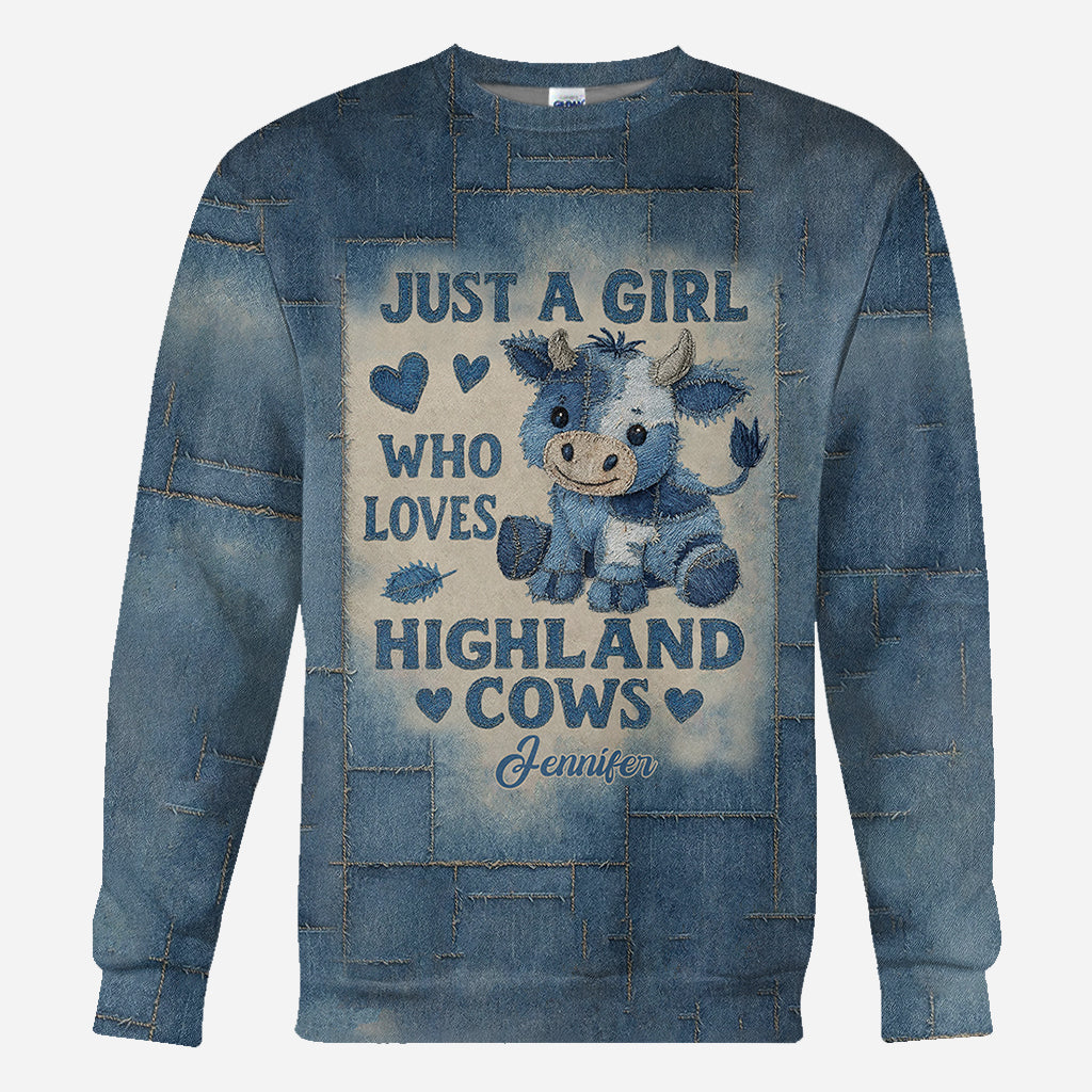 Une fille qui aime les vaches des Highlands - T-shirt personnalisé avec motif vache des Highlands
