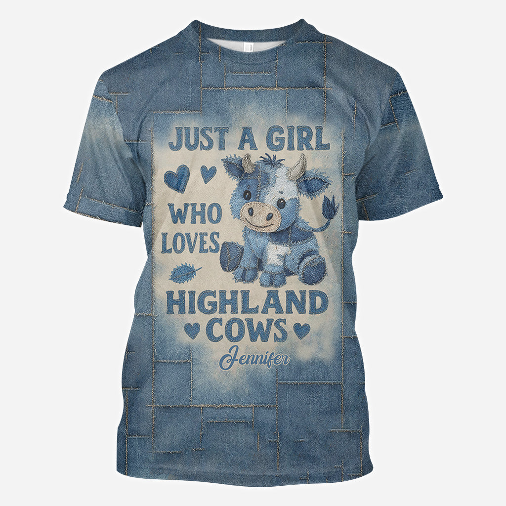 Une fille qui aime les vaches des Highlands - T-shirt personnalisé avec motif vache des Highlands