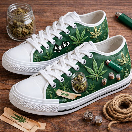 Chaussures basses personnalisées Magic Green Pink Leaf - Cannabis