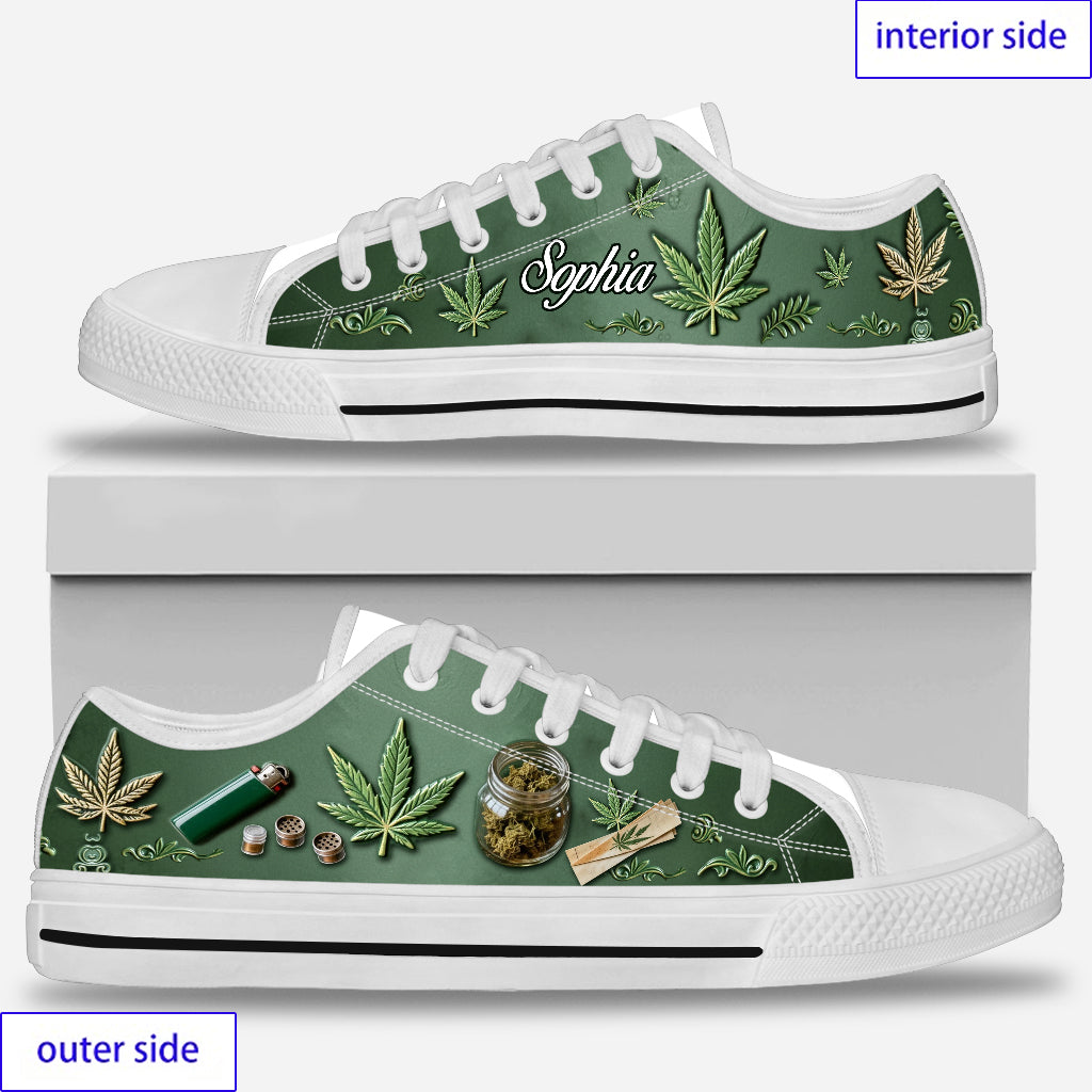 Chaussures basses personnalisées Magic Green Pink Leaf - Cannabis