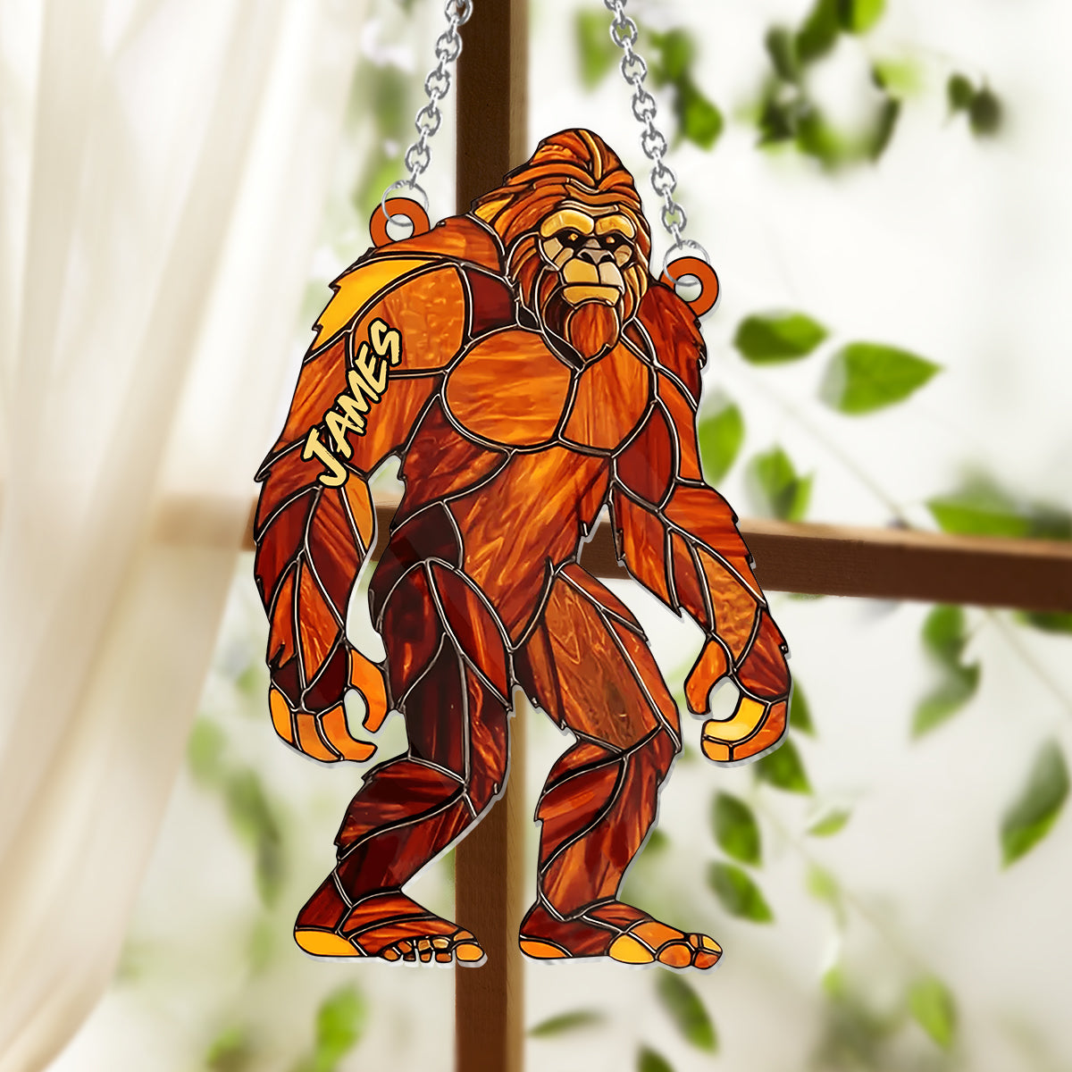 Sasquatch - Personalized Camping Window Hanging Suncatcher Ornament