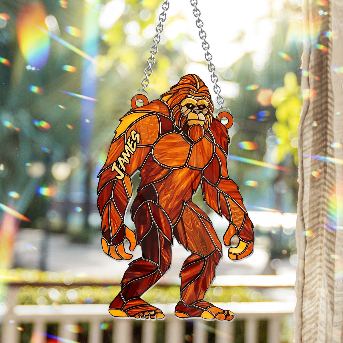 Sasquatch - Personalized Camping Window Hanging Suncatcher Ornament