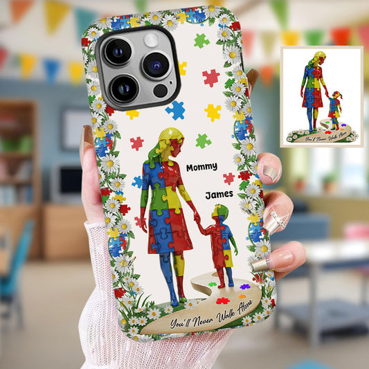 Tu ne marcheras jamais seul - Coque de téléphone personnalisée avec impression intégrale pour la sensibilisation à l'autisme