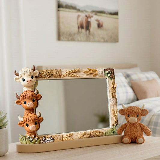 Cute Highland Cows Peeking - Personalized Highland Cow Desk Mirror