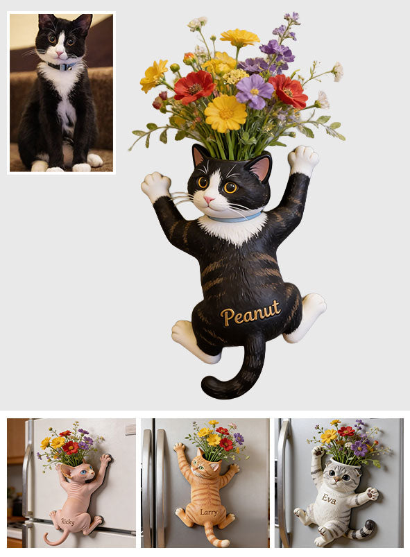 Custom Any Pet Photo - Personalized Cat Magnetic Flower Vase