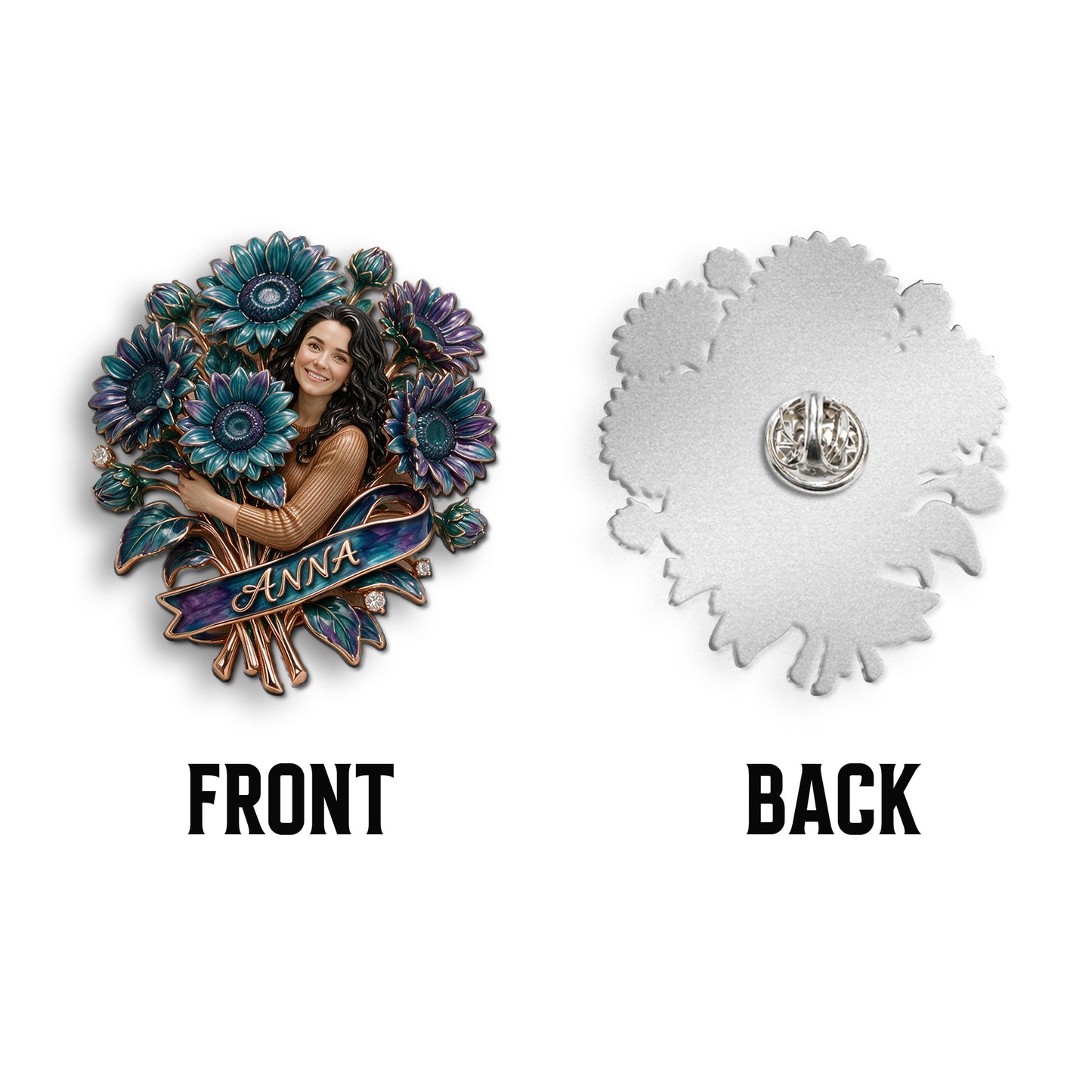 Custom Suicide Prevention Blue & Purple Sunflower Brooch - Personalized Suicide Prevention 3D Embossed Enamel Pin