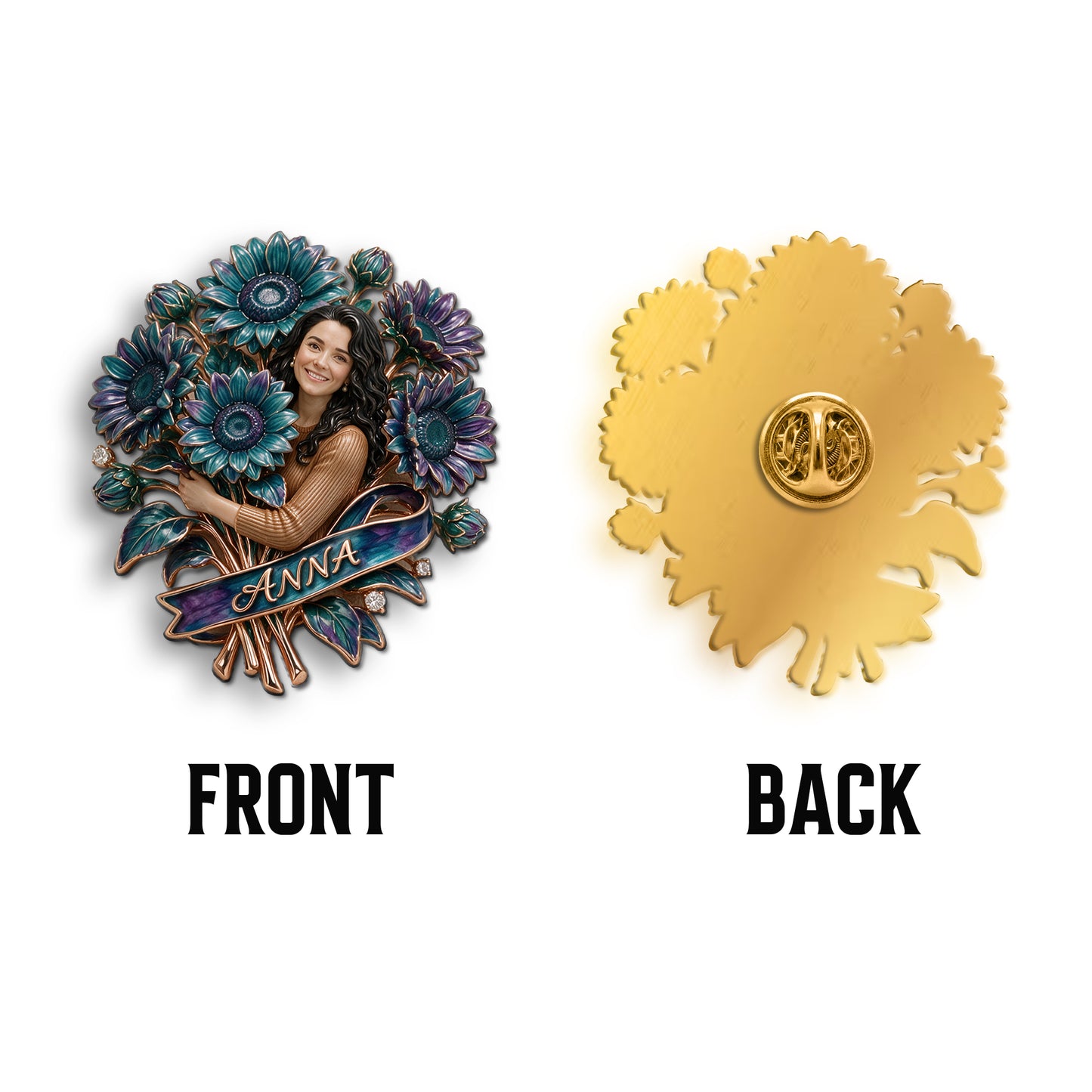 Custom Suicide Prevention Blue & Purple Sunflower Brooch - Personalized Suicide Prevention 3D Embossed Enamel Pin