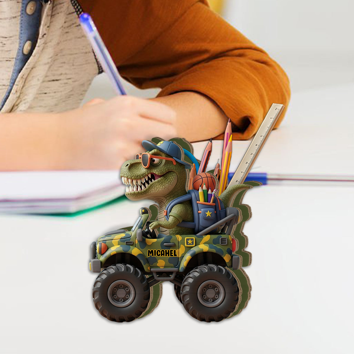 Ready To Crush School - Personalized Dinosaur Wooden Pen Holder