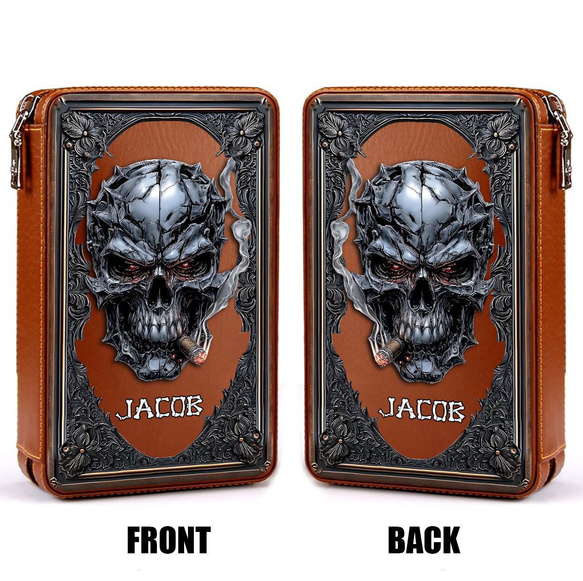 Smoking Skull - Personalized Skull Travel Cigar Humidor Case