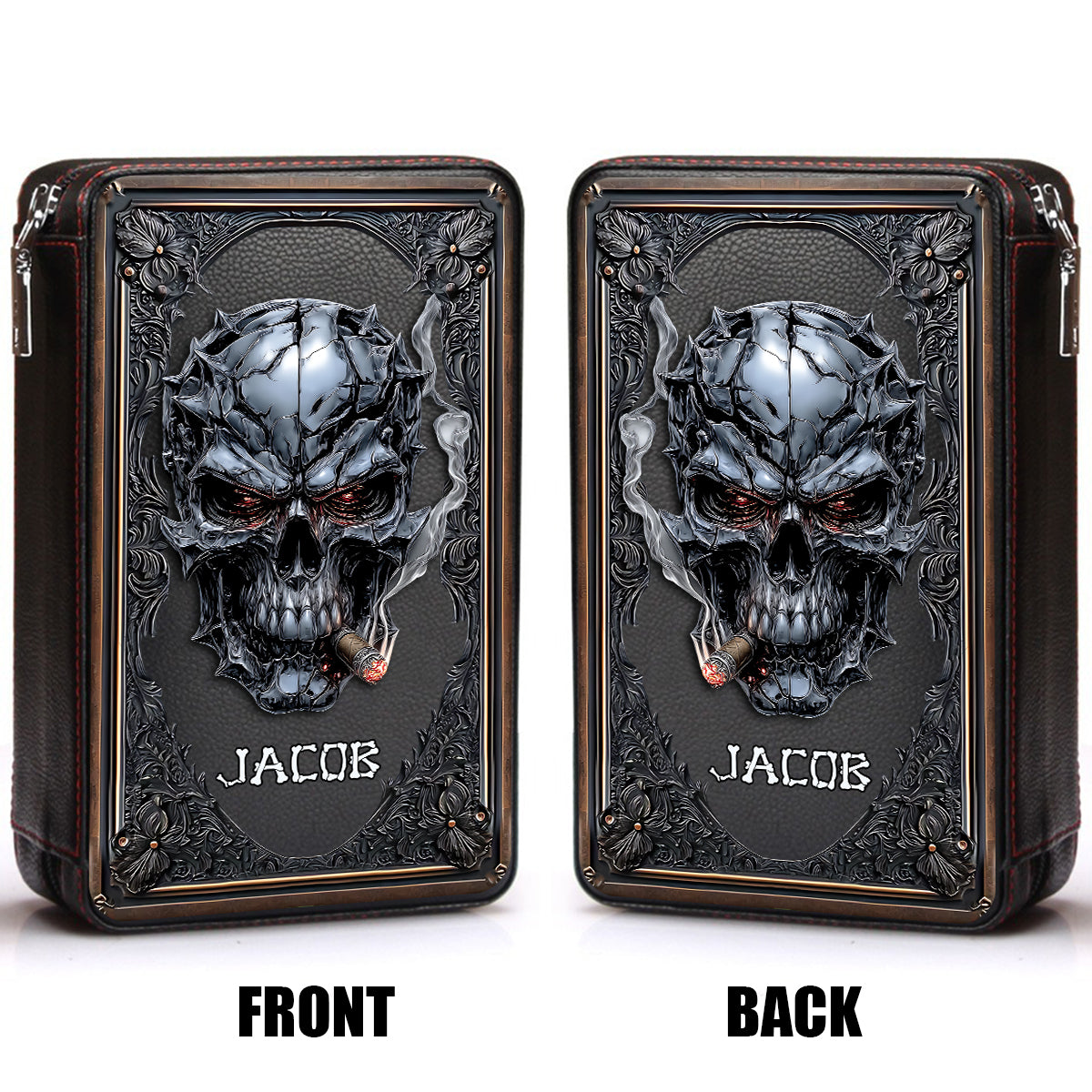 Smoking Skull - Personalized Skull Travel Cigar Humidor Case