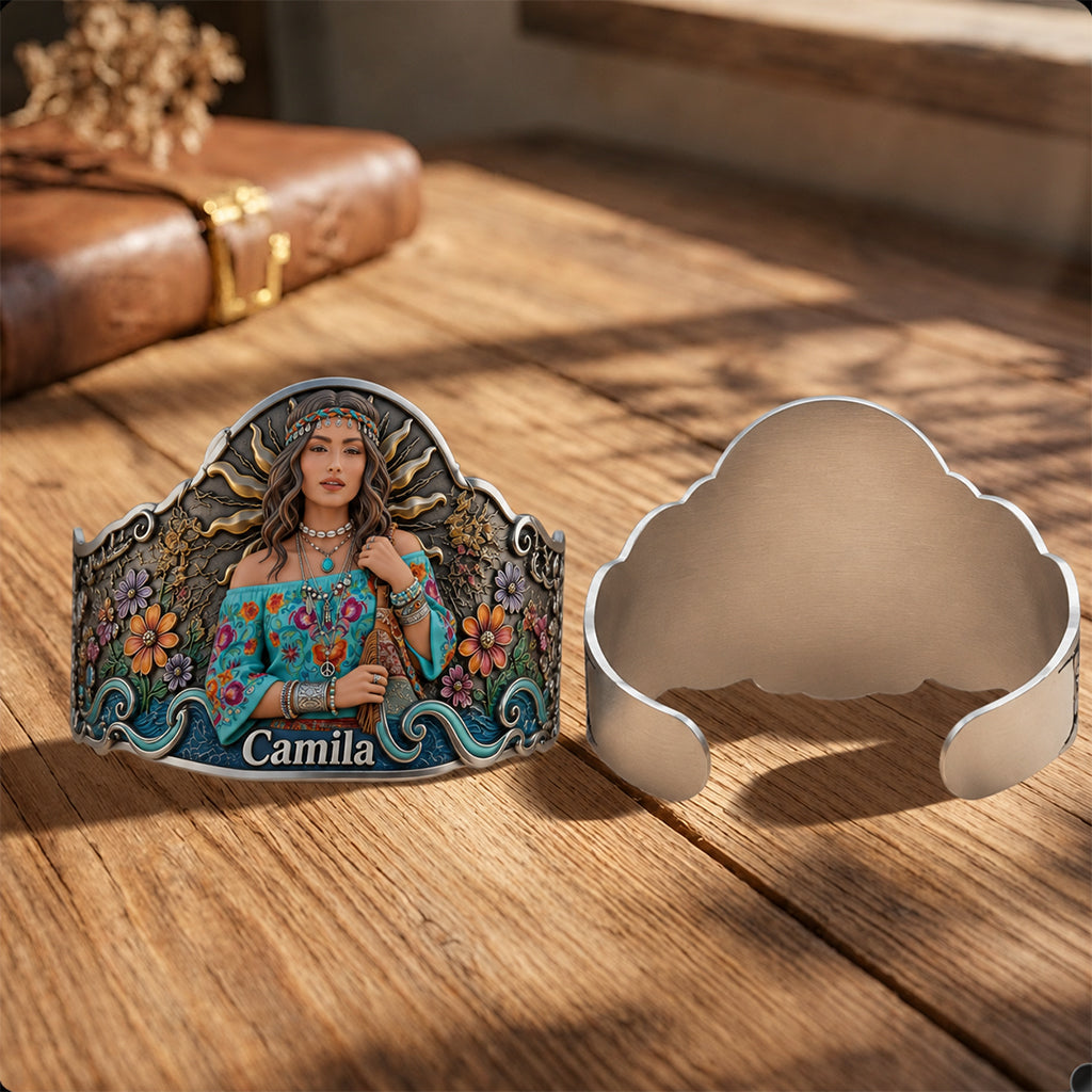 Âme Hippie de Toute Photo - Bracelet Manchette Personnalisé en Forme de Hippie