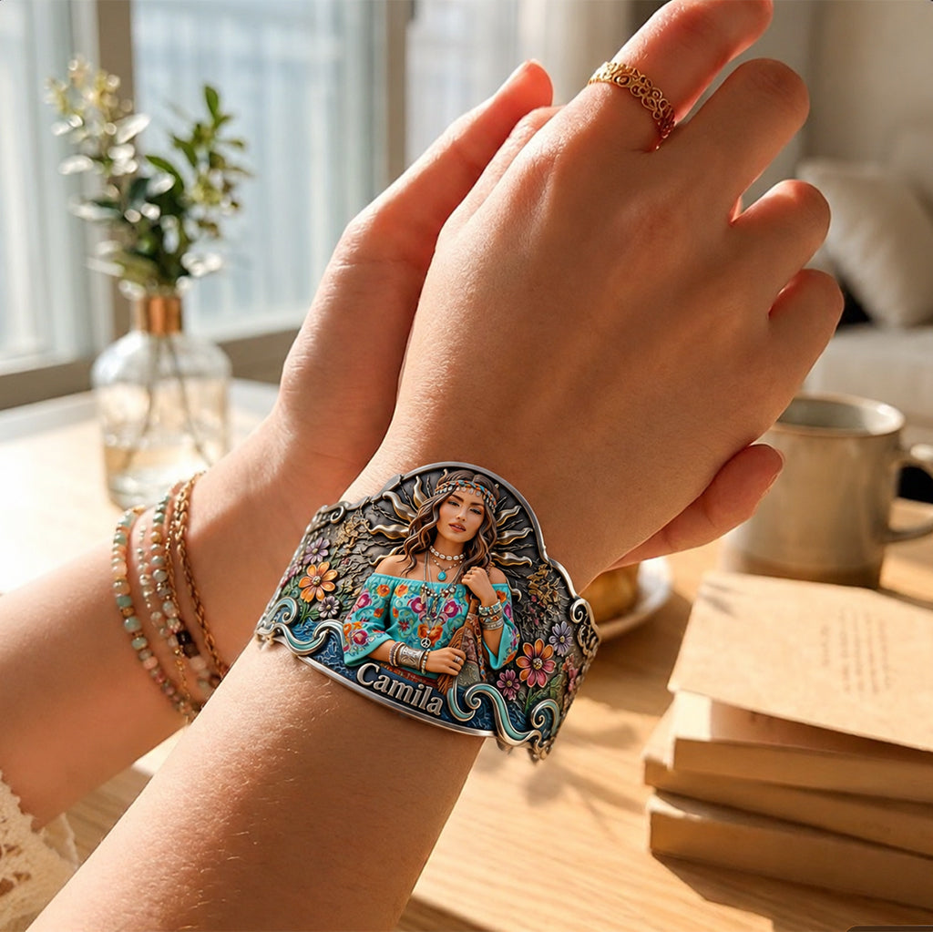Âme Hippie de Toute Photo - Bracelet Manchette Personnalisé en Forme de Hippie