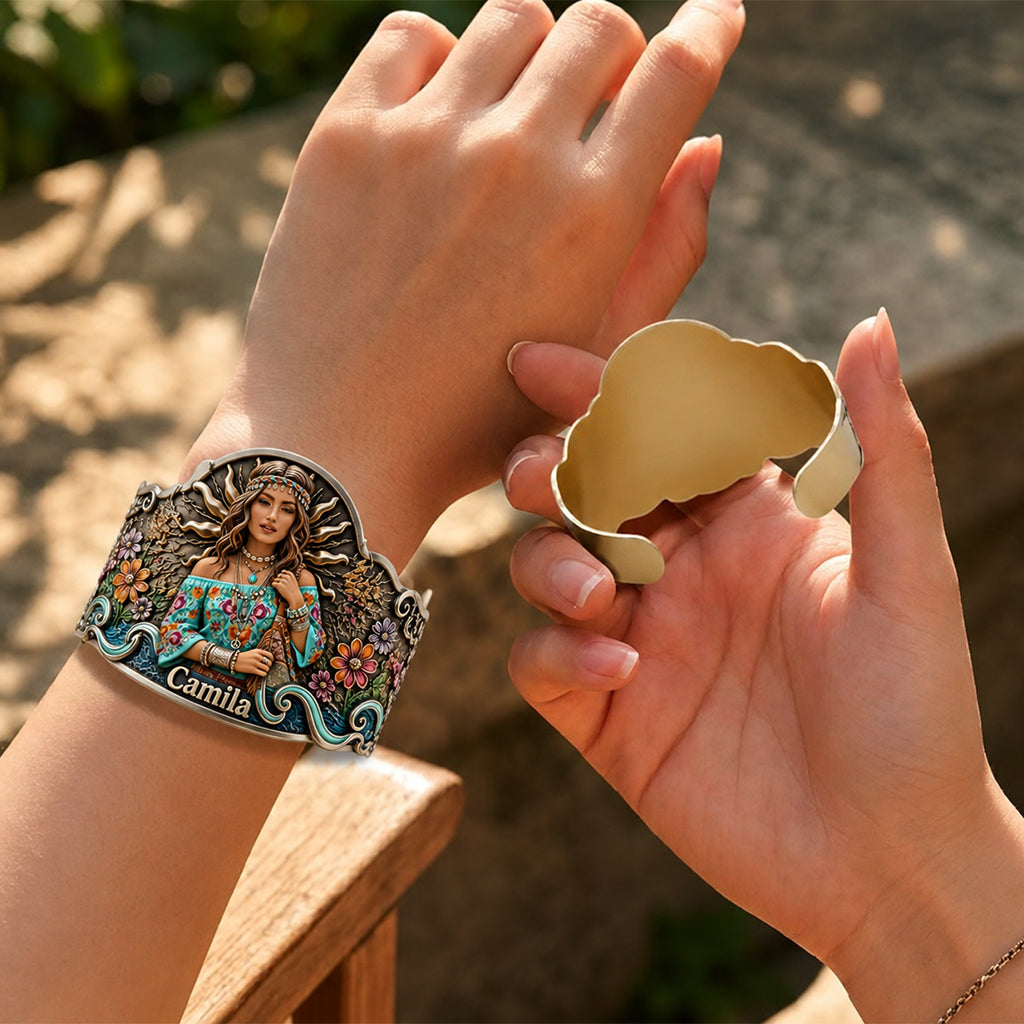 Âme Hippie de Toute Photo - Bracelet Manchette Personnalisé en Forme de Hippie