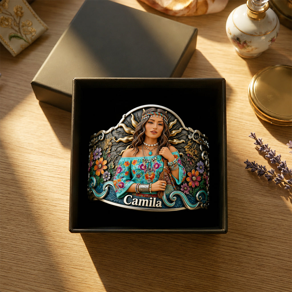 Âme Hippie de Toute Photo - Bracelet Manchette Personnalisé en Forme de Hippie