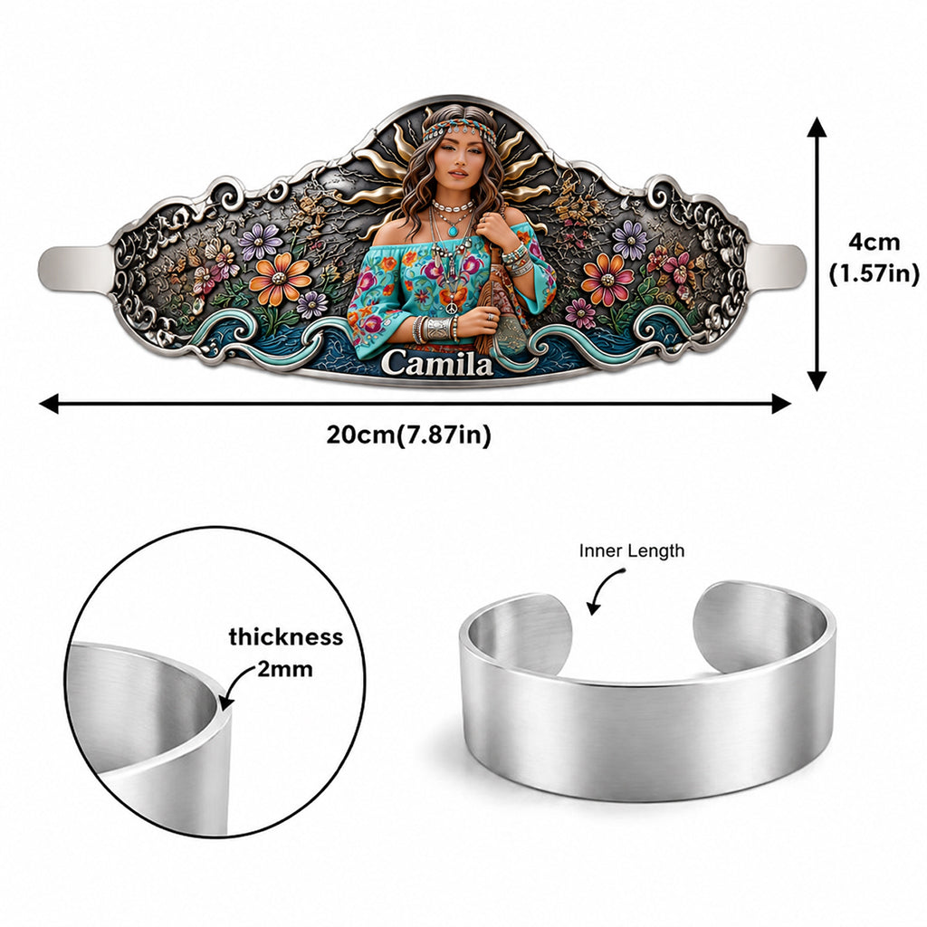 Âme Hippie de Toute Photo - Bracelet Manchette Personnalisé en Forme de Hippie