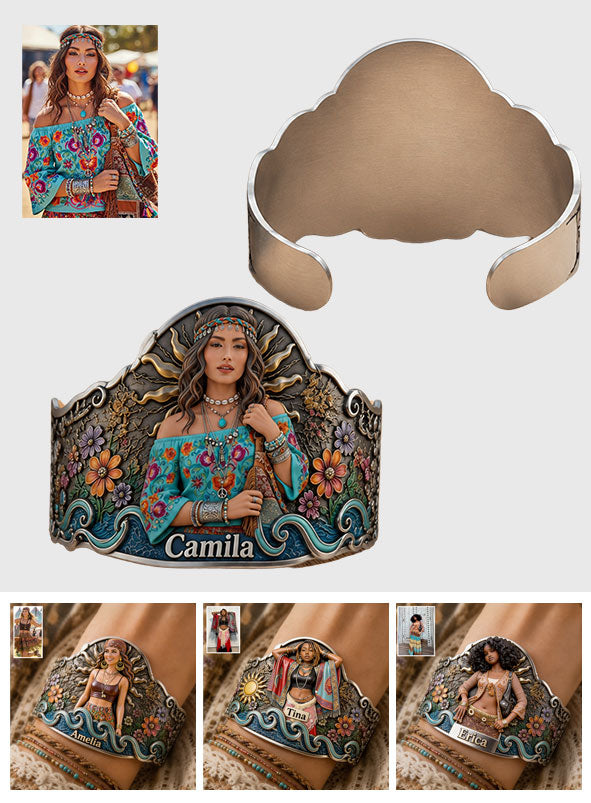 Âme Hippie de Toute Photo - Bracelet Manchette Personnalisé en Forme de Hippie