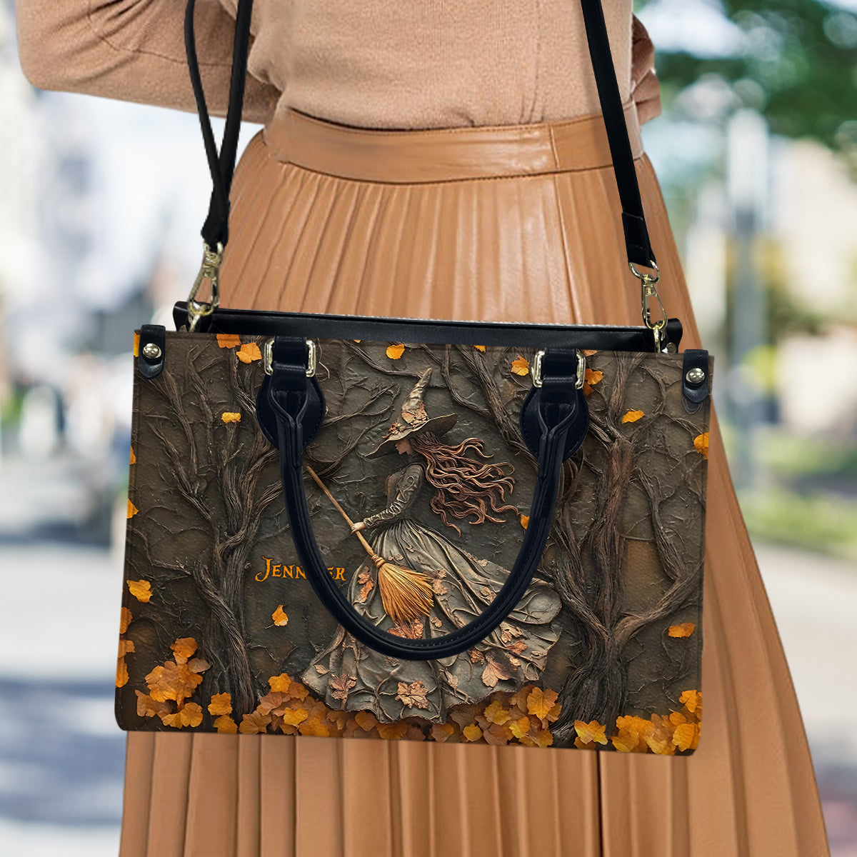 Moonlight Broom - Personalized Witch Leather Handbag
