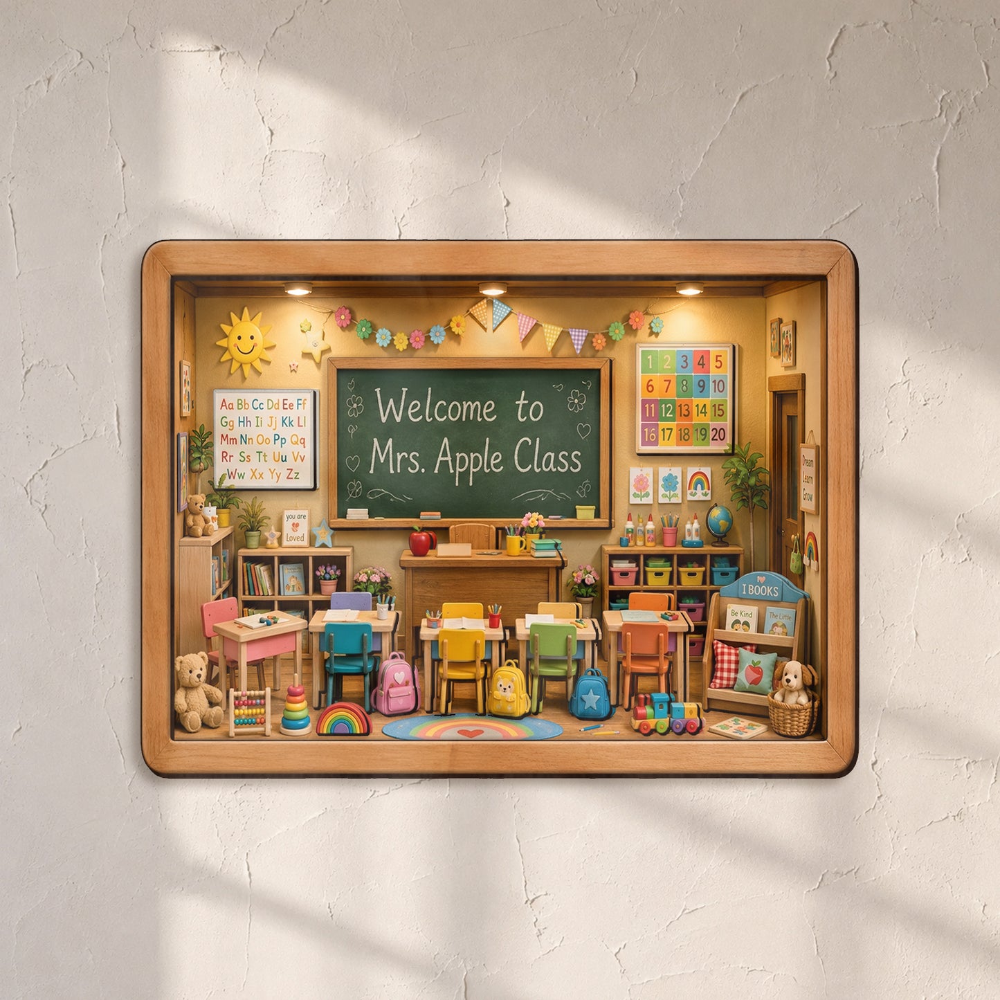 Back To School - Personalized Teacher Wooden Light Shadow Box