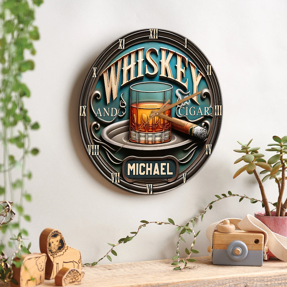 Whiskey & Cigar - Personalized Whisky Wall Clock