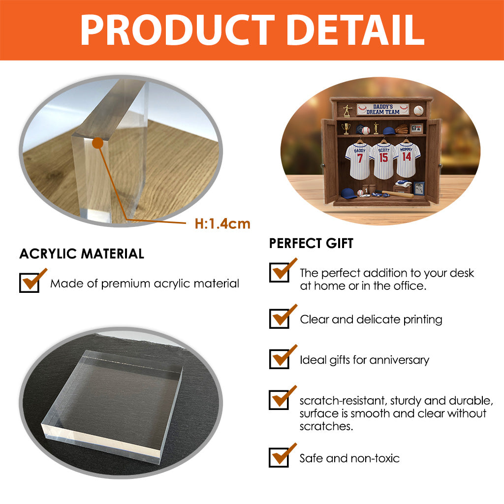 Cadeau idéal pour papa ou grand-père : équipe de baseball de rêve - Plaque acrylique personnalisée.