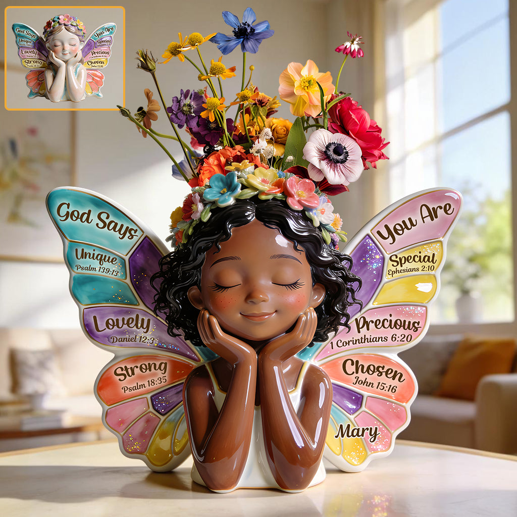 God Says You Are - Personalized African American Custom Shape Acrylic Flower Vase