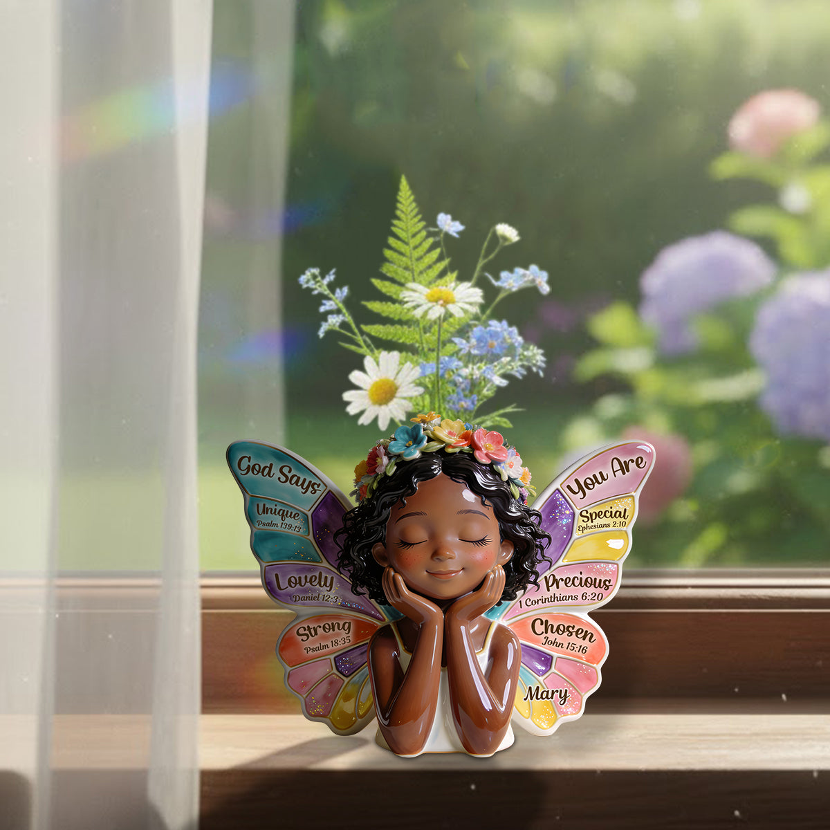 God Says You Are - Personalized African American Custom Shape Acrylic Flower Vase