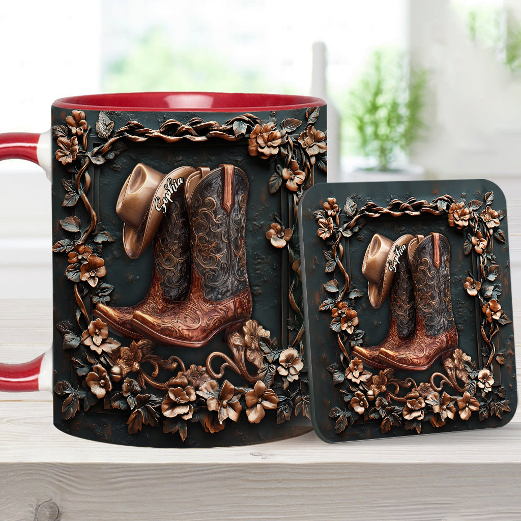 Cowgirl Boots - Personalized Cowgirl Accent Mug & Coaster
