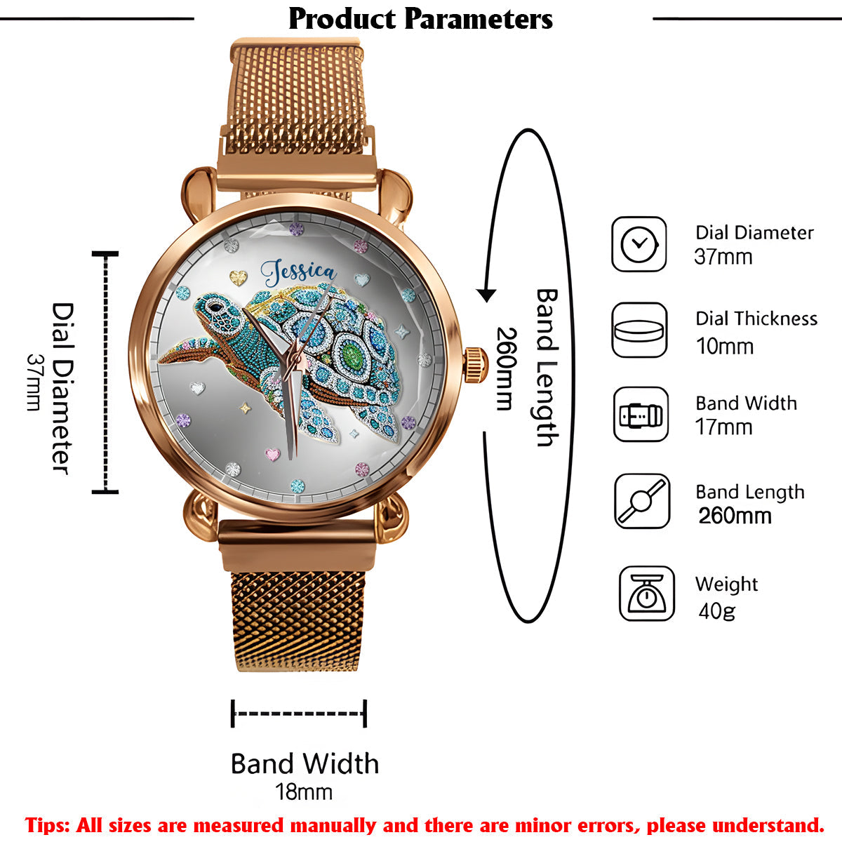 Belle tortue - Montre-bracelet personnalisée pour femme en forme de tortue 