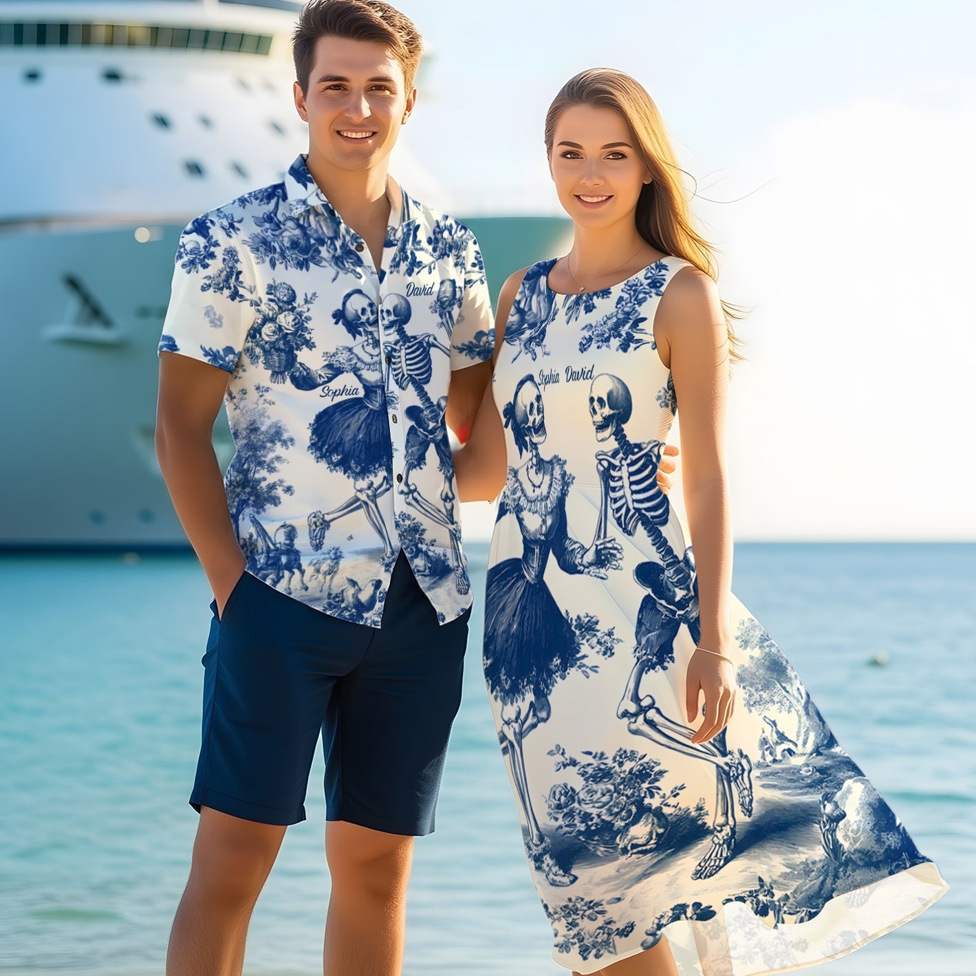 Til Death Do Us Part Aloha Skeleton - Personalized Couple Hawaiian Shirt & Sleeveless Dress