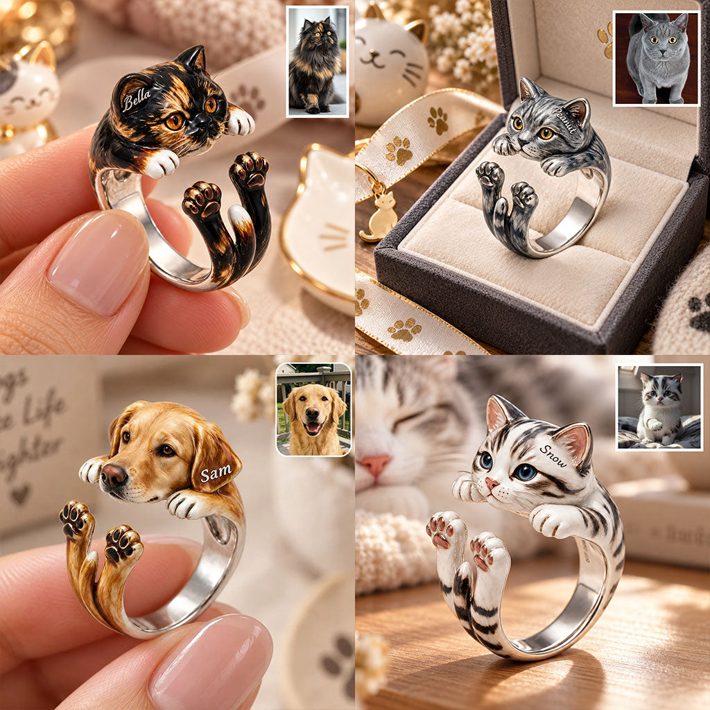 Little Paws, Endless Love - Personalized Cat Adjustable Shaped Ring