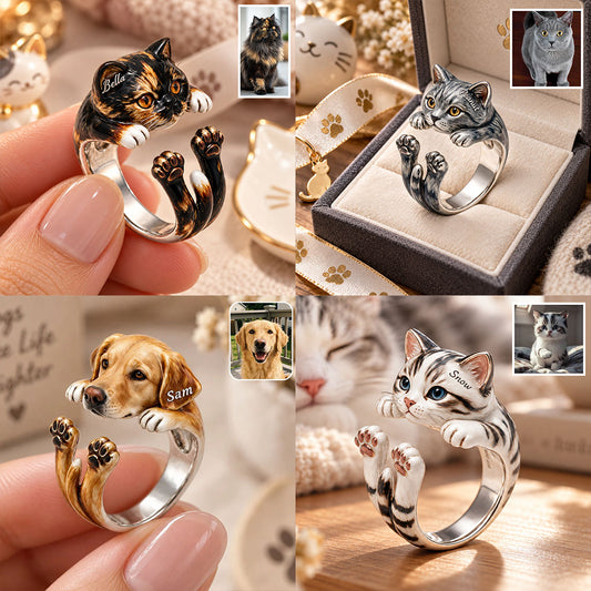 Little Paws, Endless Love - Personalized Cat Adjustable Shaped Ring