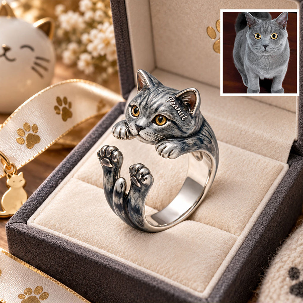 Little Paws, Endless Love - Personalized Cat Adjustable Shaped Ring