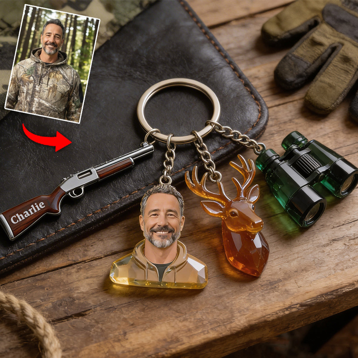 Custom Any Photo - Personalized Hunting Keychain With Charms