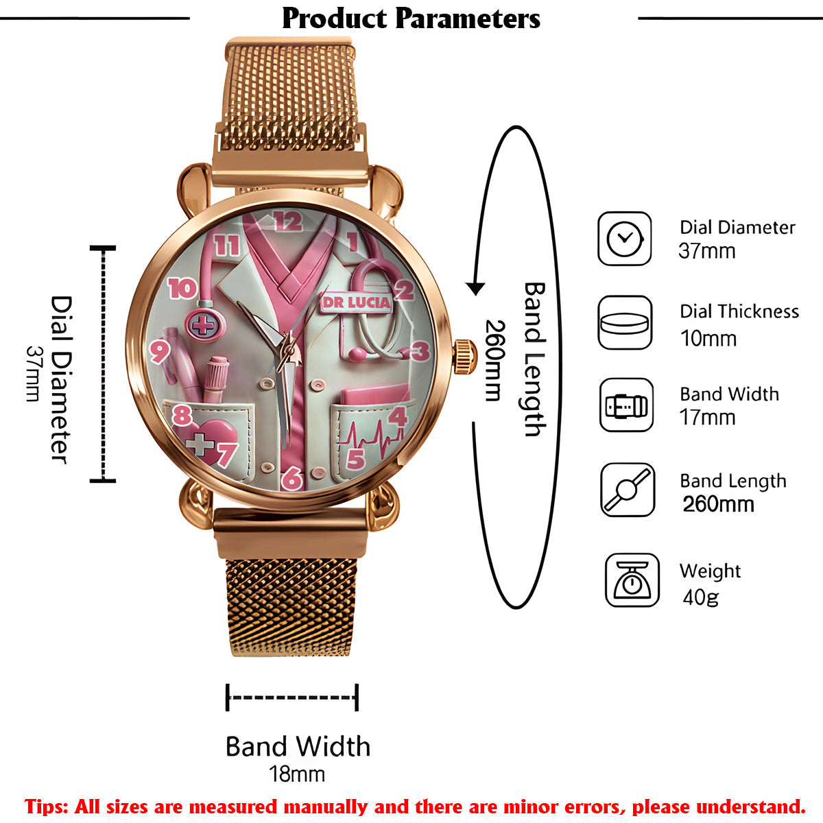 Nurse Life - Montre-bracelet personnalisée pour infirmières 