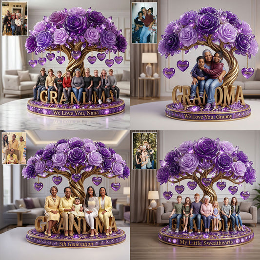 Custom Purple Rose Tree With Any Photo - Personalized Grandma Custom Shaped Acrylic Plaque