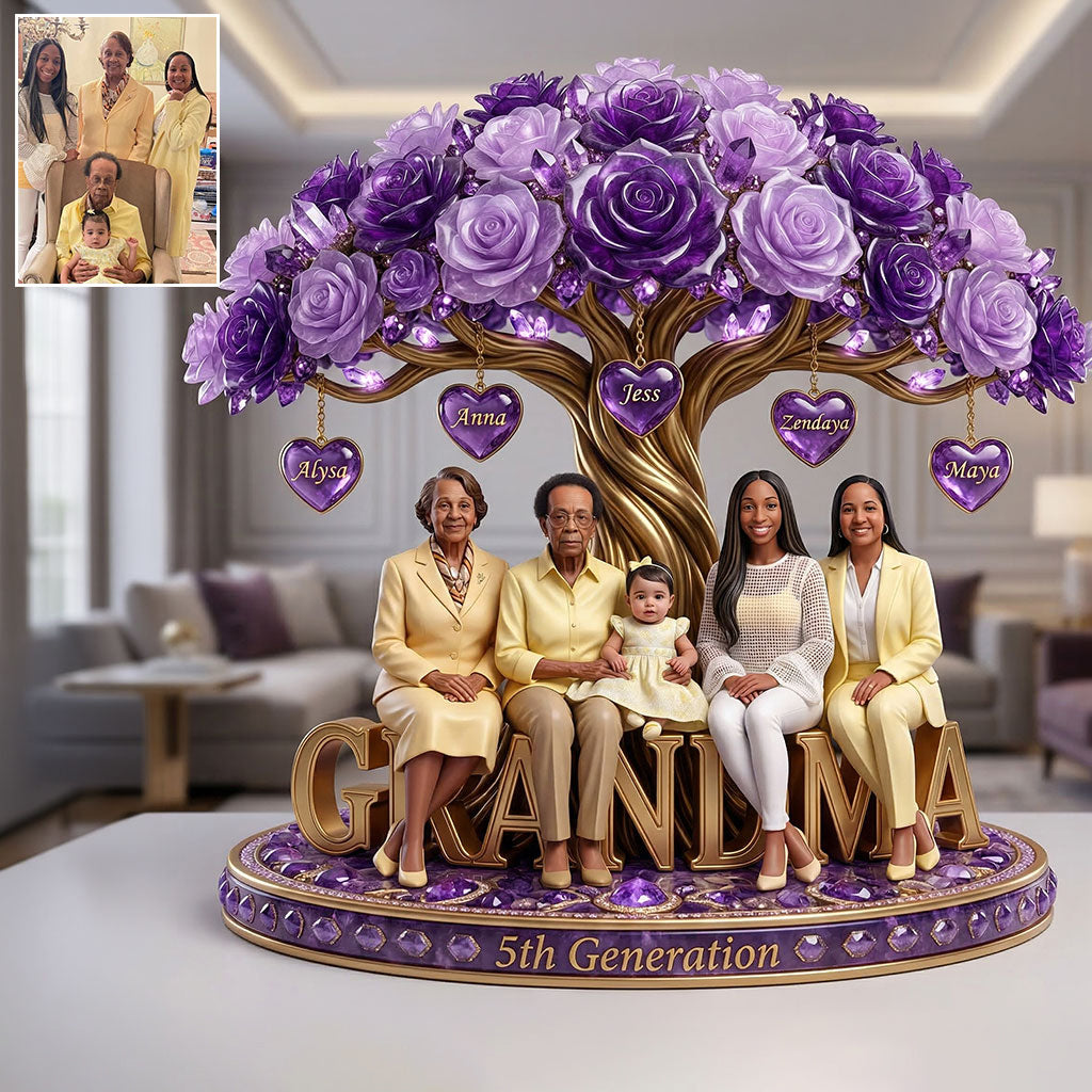 Custom Purple Rose Tree With Any Photo - Personalized Grandma Custom Shaped Acrylic Plaque